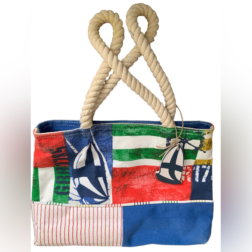 Paul Brent Beach Nautical Sailboat Canvas Rope Handles Summer Coastal Bag Purse